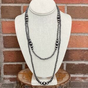 Navajo Style Pearl Graduated Double Layer Necklace